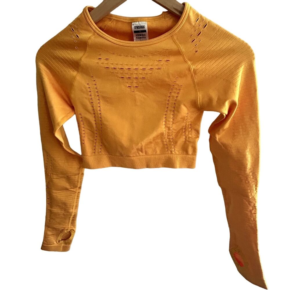 GYM SHARK Glow Orange Long Sleeve Cropped Workout Top Size SMALL